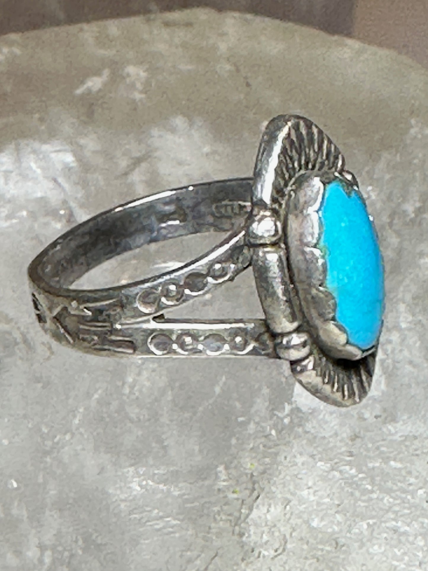 Turquoise ring size 7.50 Navajo  stamped arrows southwest  sterling silver women