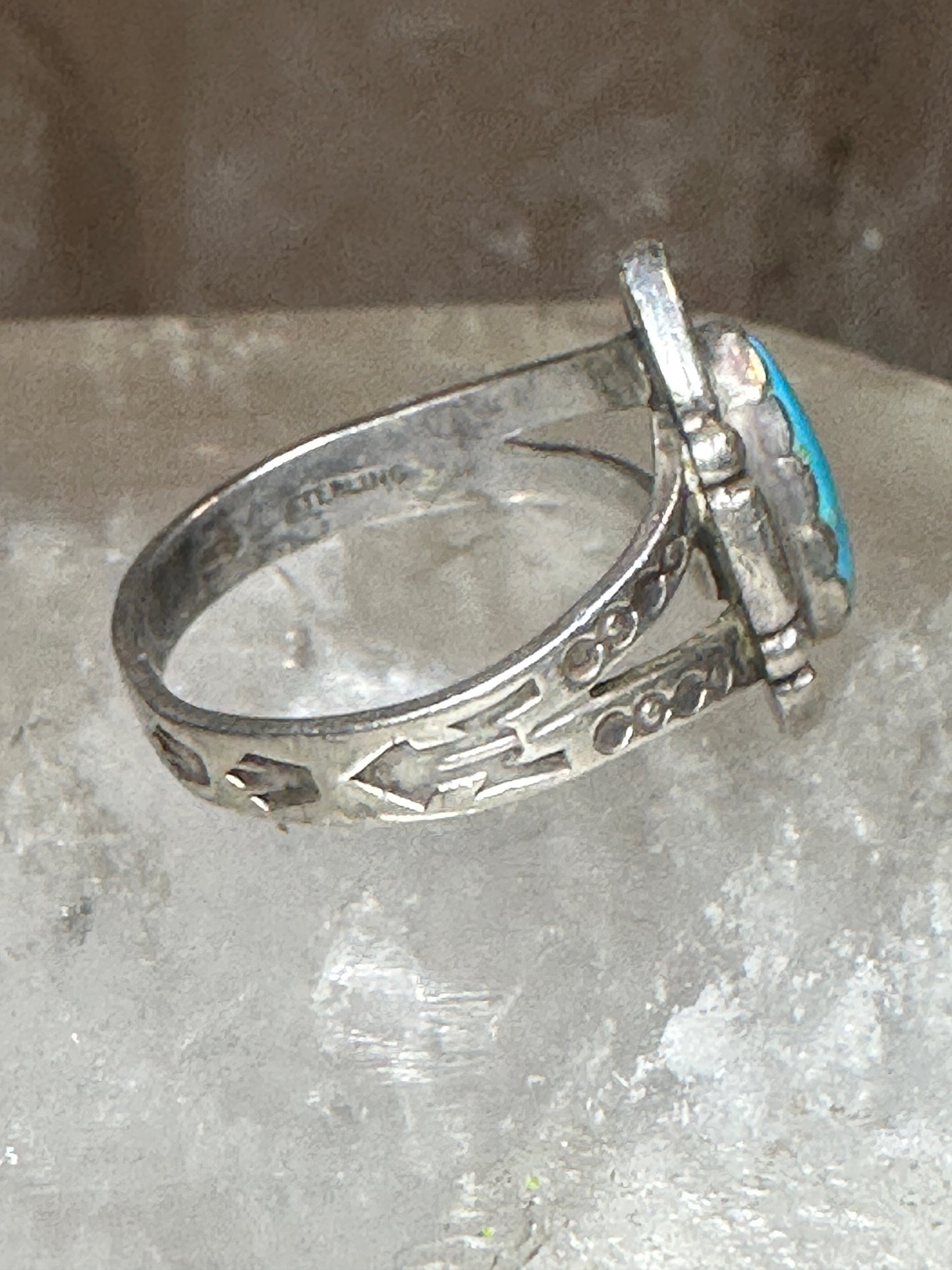 Turquoise ring size 7.50 Navajo  stamped arrows southwest  sterling silver women