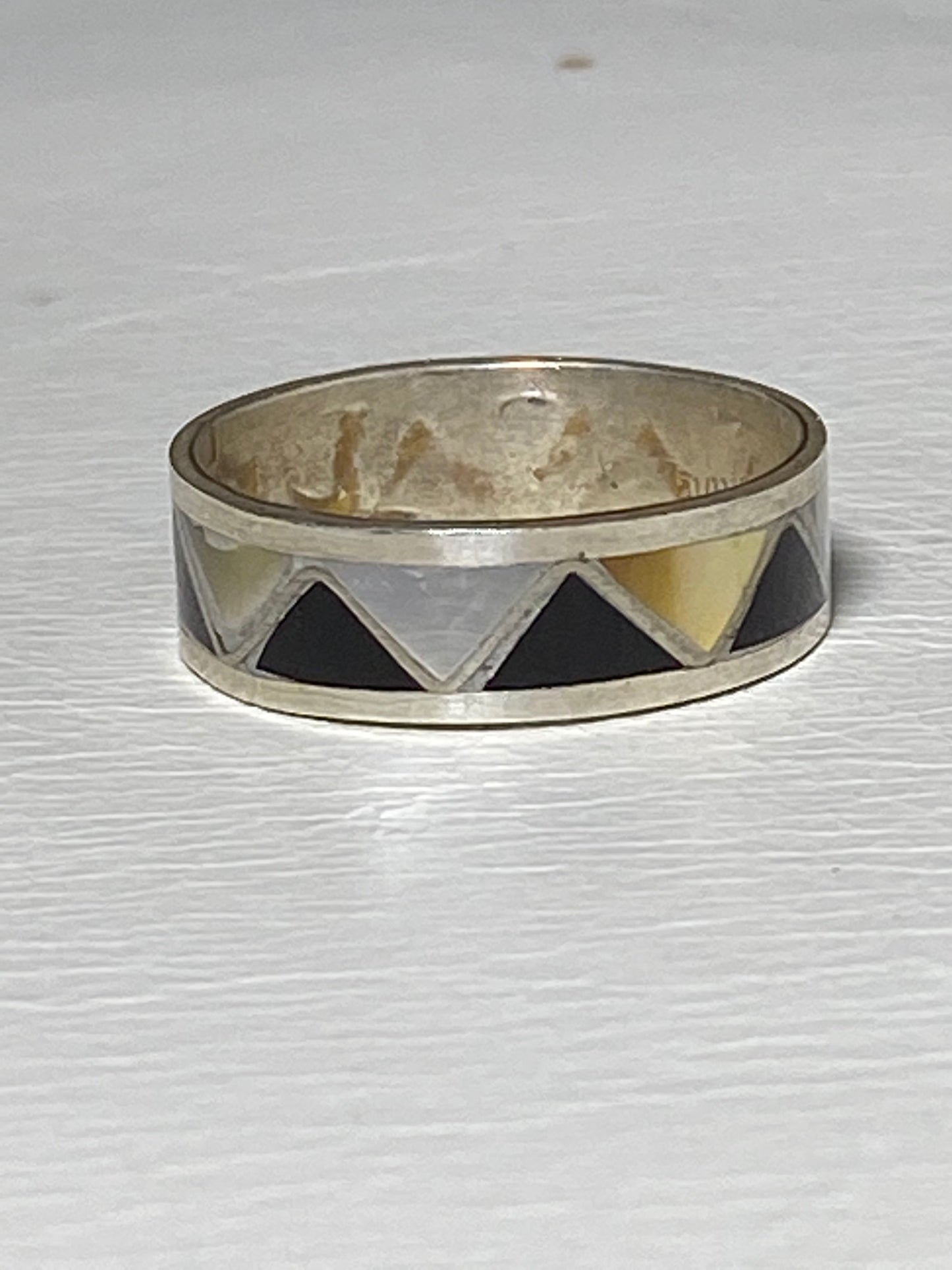 Onyx ring MOP mother of pearl southwest band sterling silver band women girls