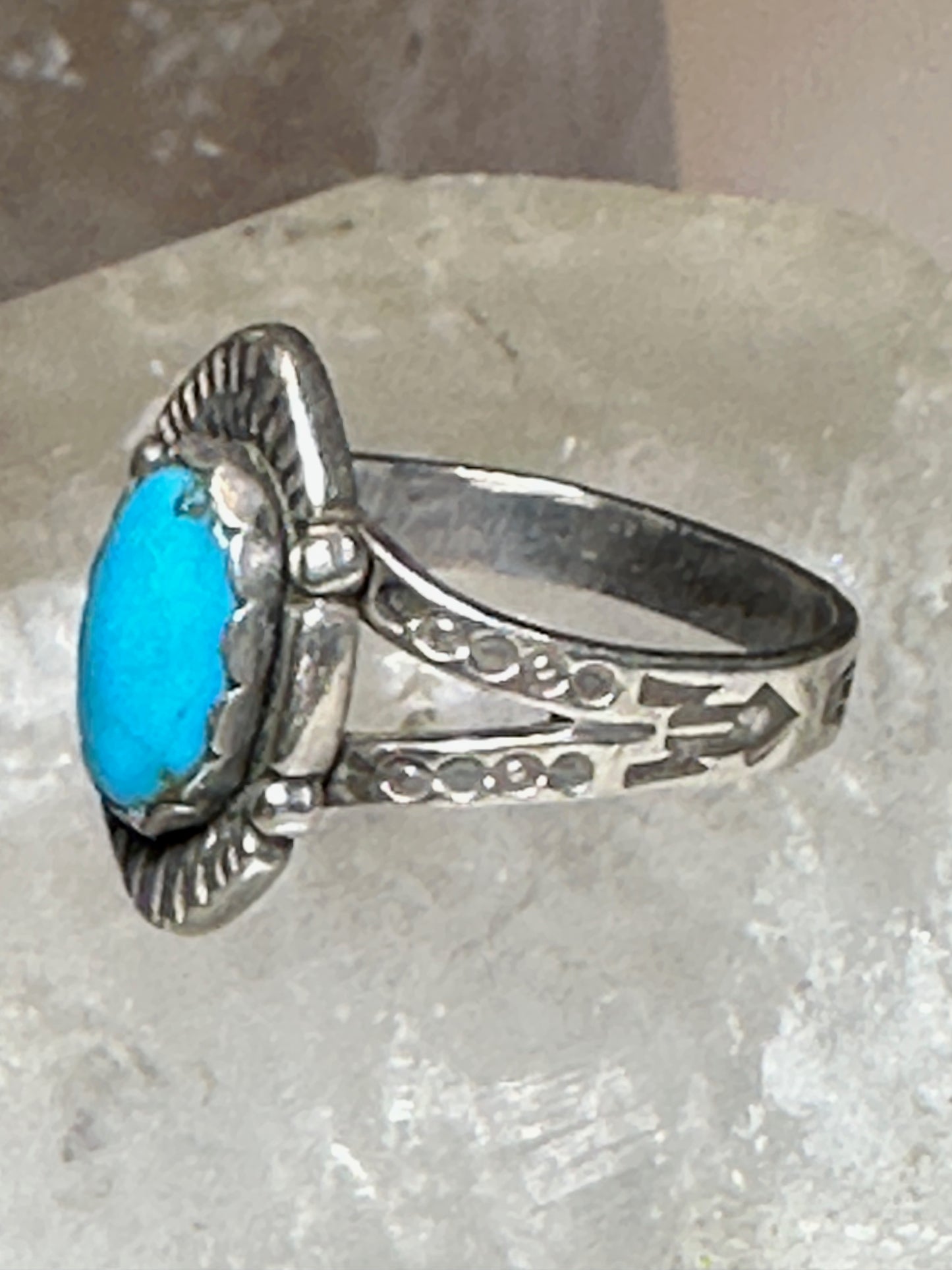 Turquoise ring size 7.50 Navajo  stamped arrows southwest  sterling silver women