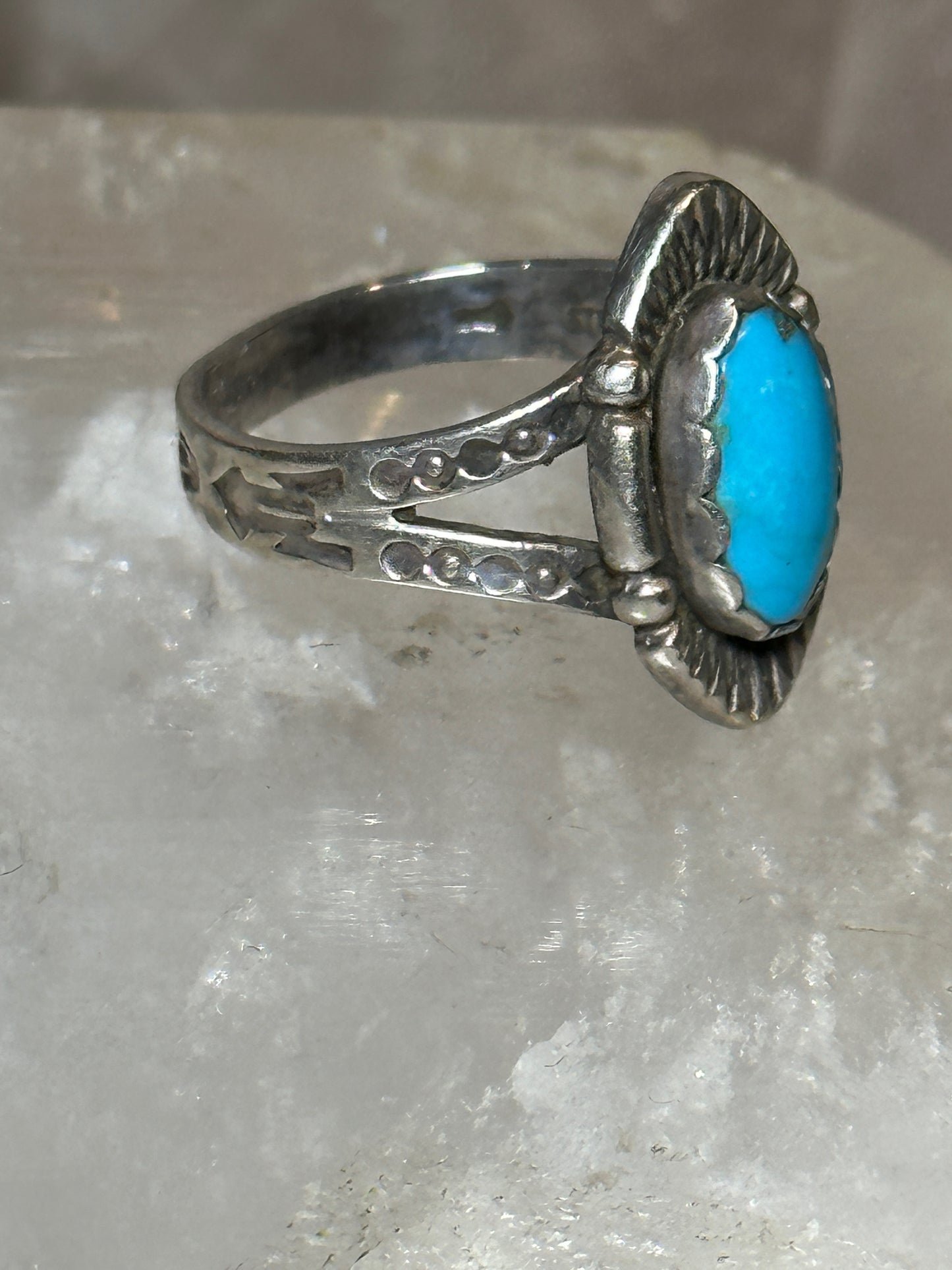 Turquoise ring size 7.50 Navajo  stamped arrows southwest  sterling silver women