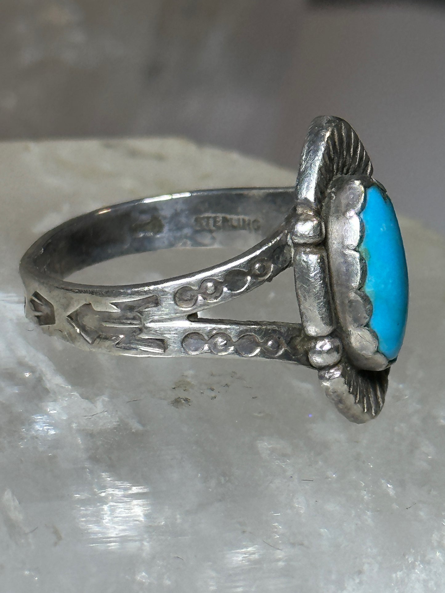 Turquoise ring size 7.50 Navajo  stamped arrows southwest  sterling silver women