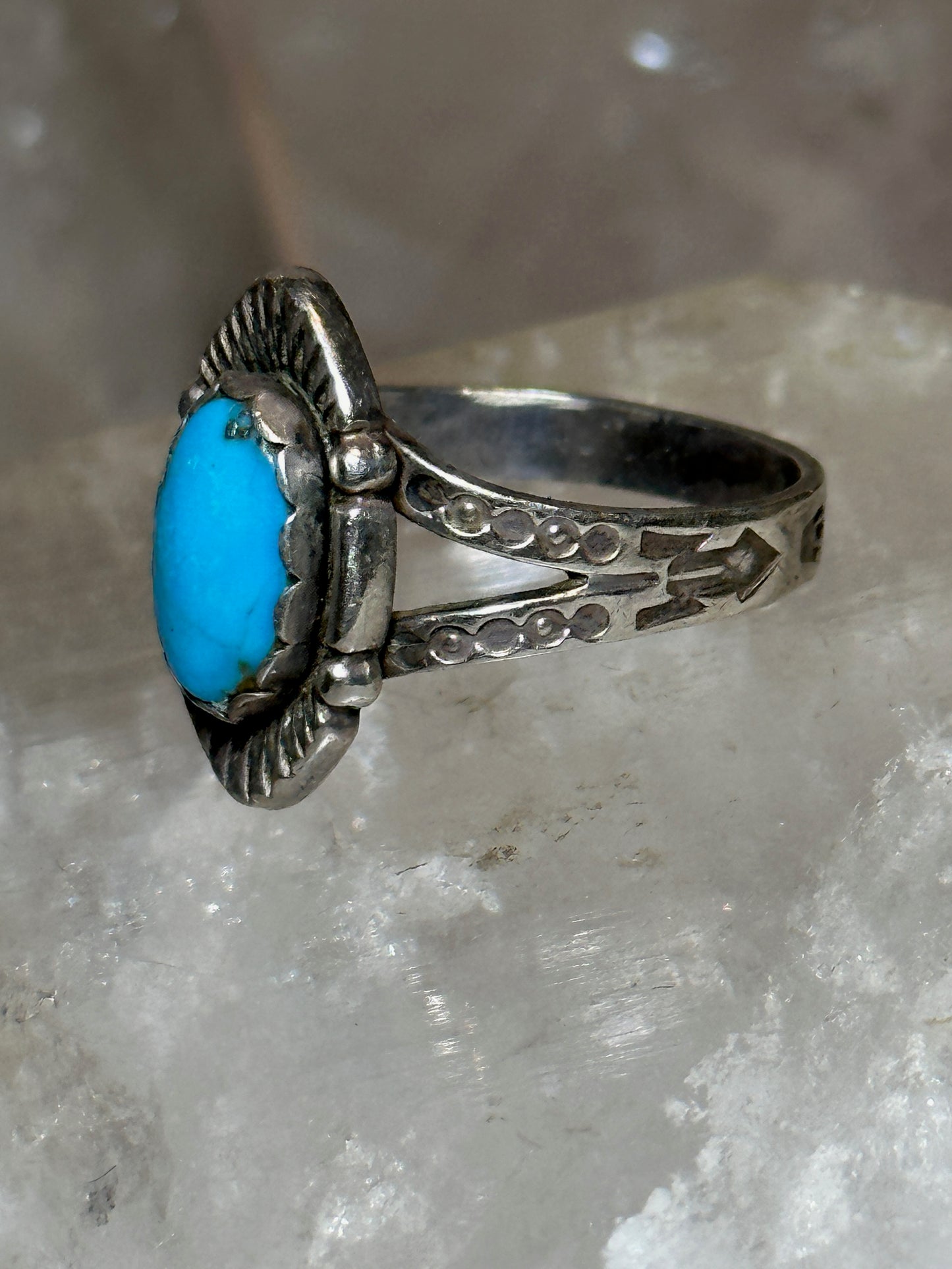 Turquoise ring size 7.50 Navajo  stamped arrows southwest  sterling silver women