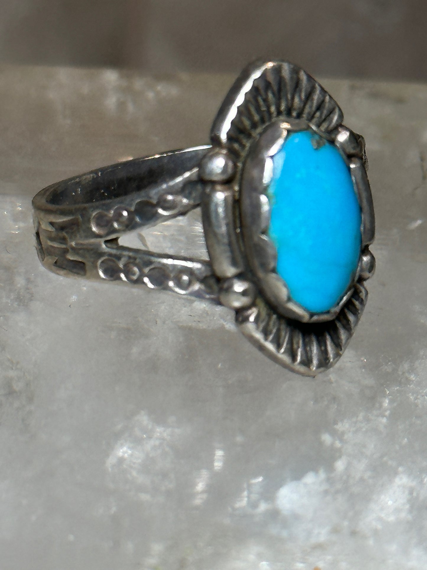 Turquoise ring size 7.50 Navajo  stamped arrows southwest  sterling silver women