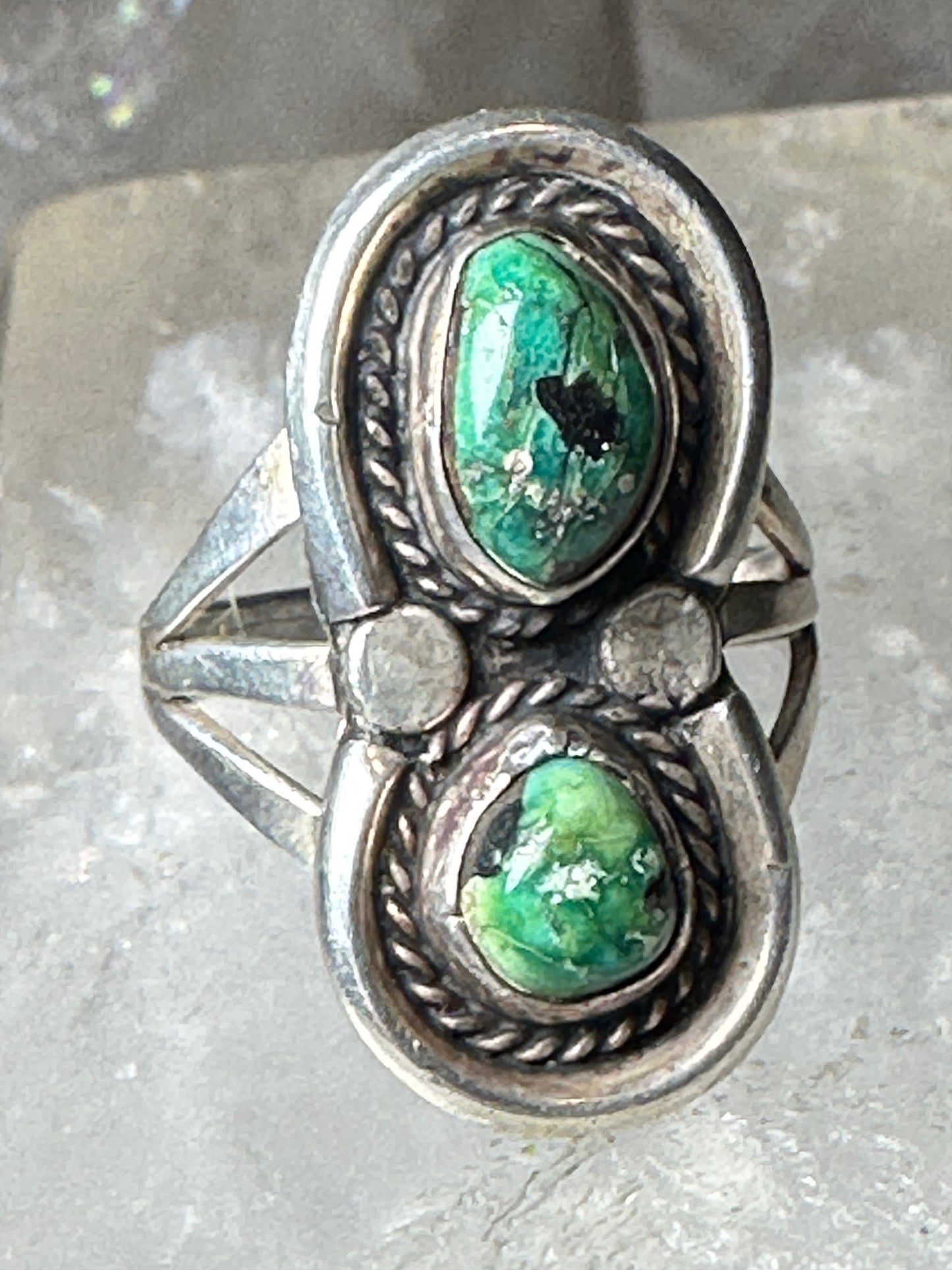 Turquoise ring size 7 Navajo double stones southwest  sterling silver women