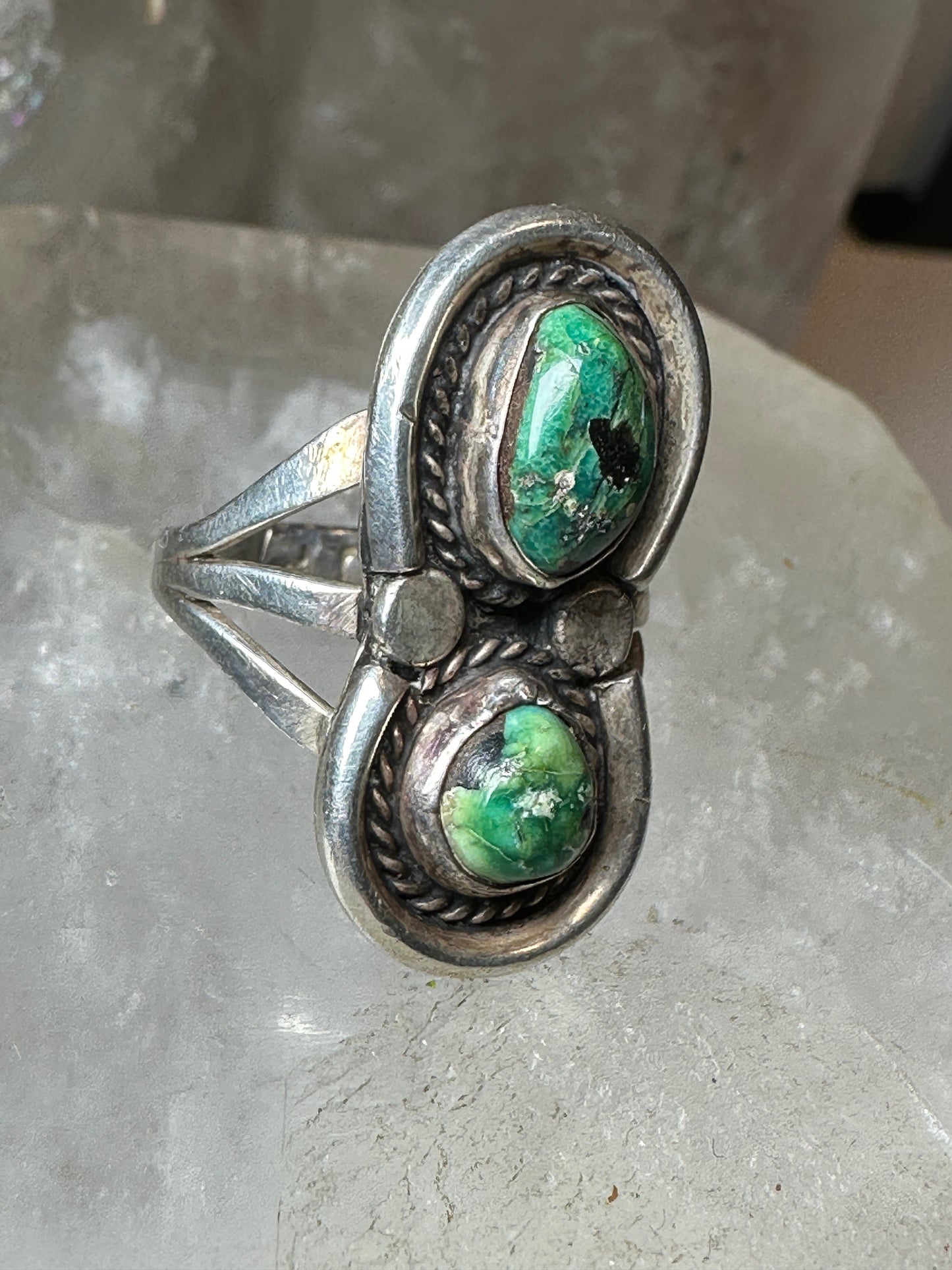 Turquoise ring size 7 Navajo double stones southwest  sterling silver women