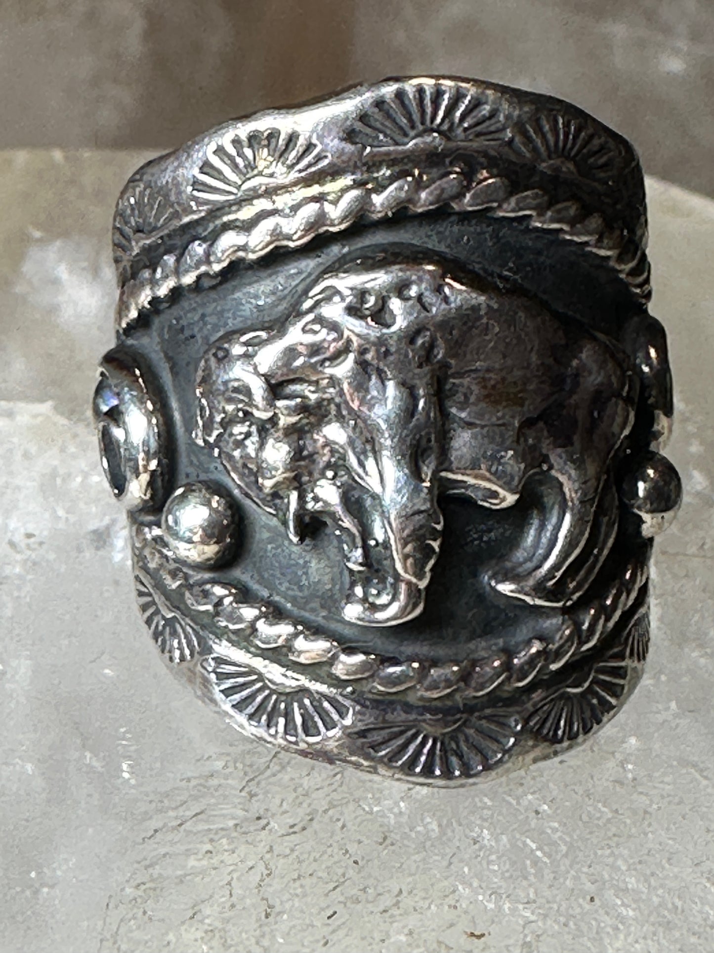 Buffalo ring size 8.75 Navajo cigar band southwest sterling silver women