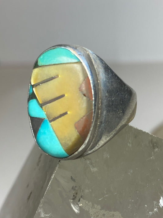 Zuni  ring turquoise  MOP onyx southwest  sterling silver women men
