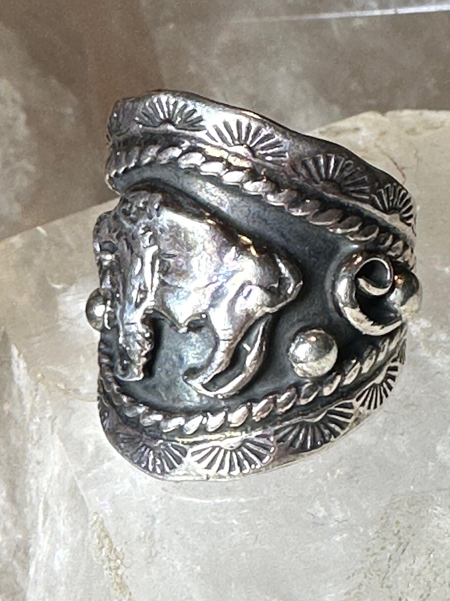 Buffalo ring size 8.75 Navajo cigar band southwest sterling silver women