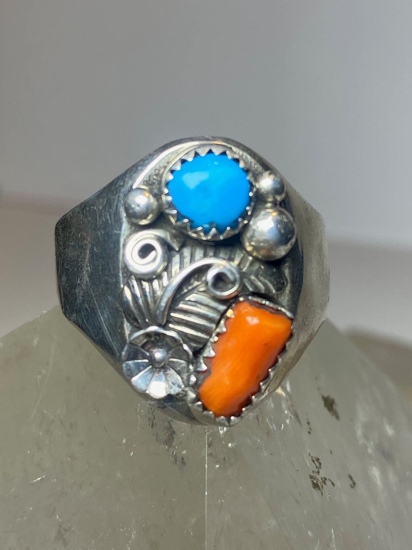 Navajo ring turquoise coral  southwest  sterling silver women men