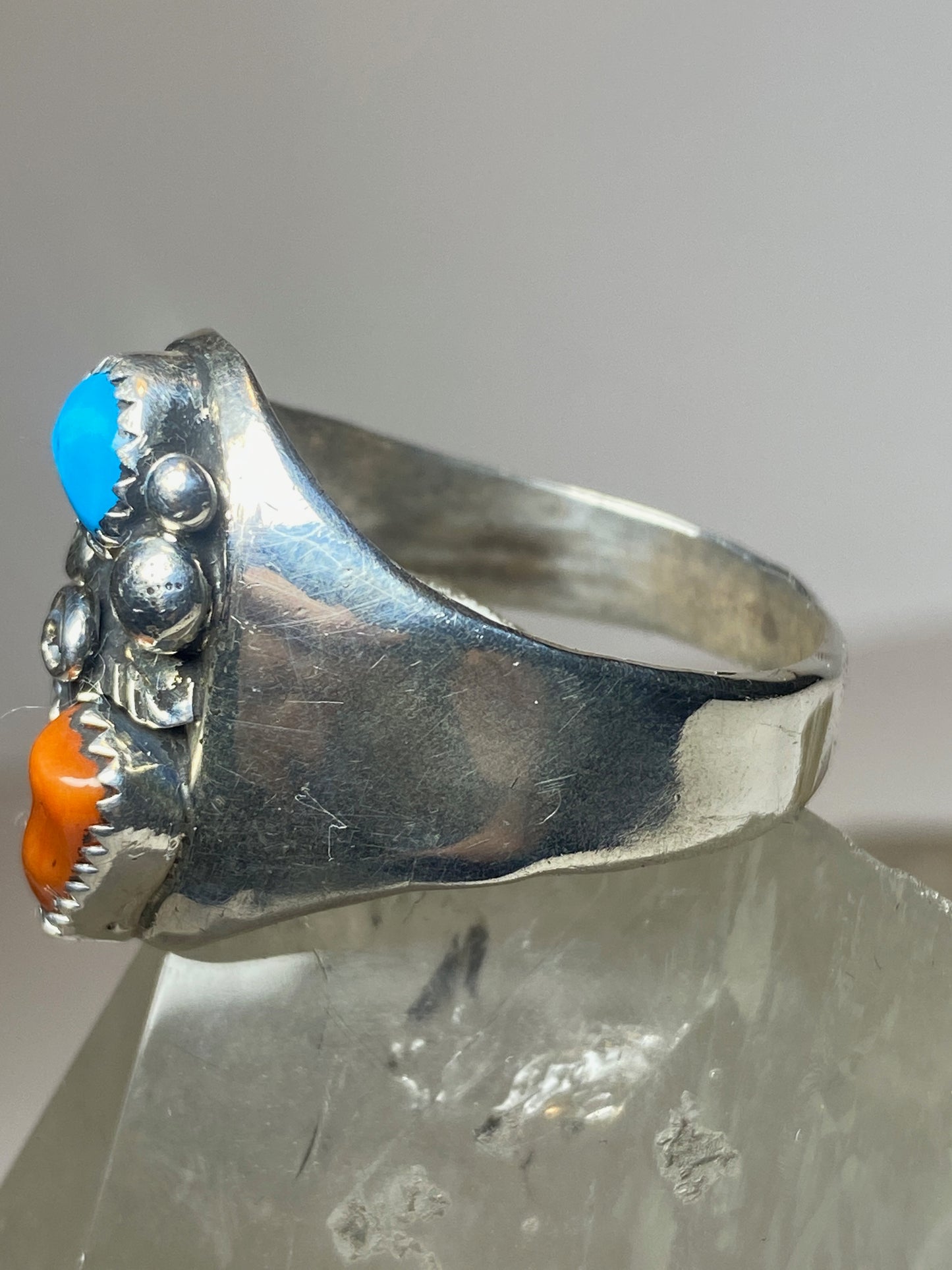 Navajo ring turquoise coral  southwest  sterling silver women men