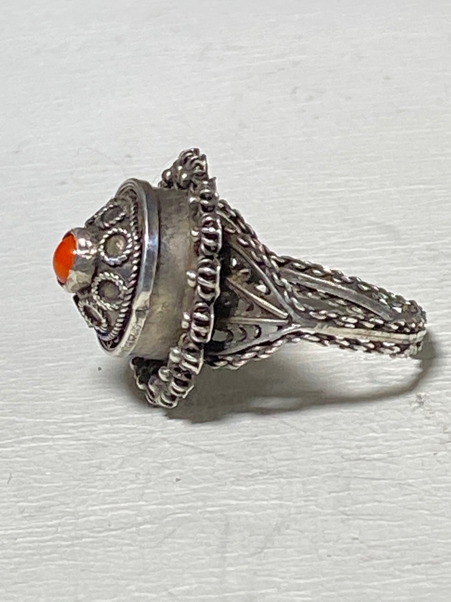 Poison ring filigree vintage coral beaded silver women girls