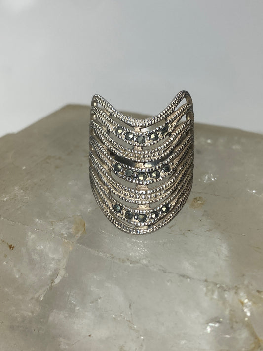 Knuckle ring size 6 cigar marcasites band sterling silver women