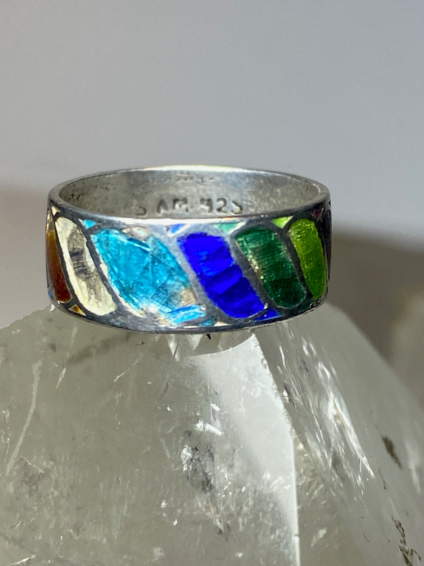Rainbow ring  colorful pinky band  sterling silver women