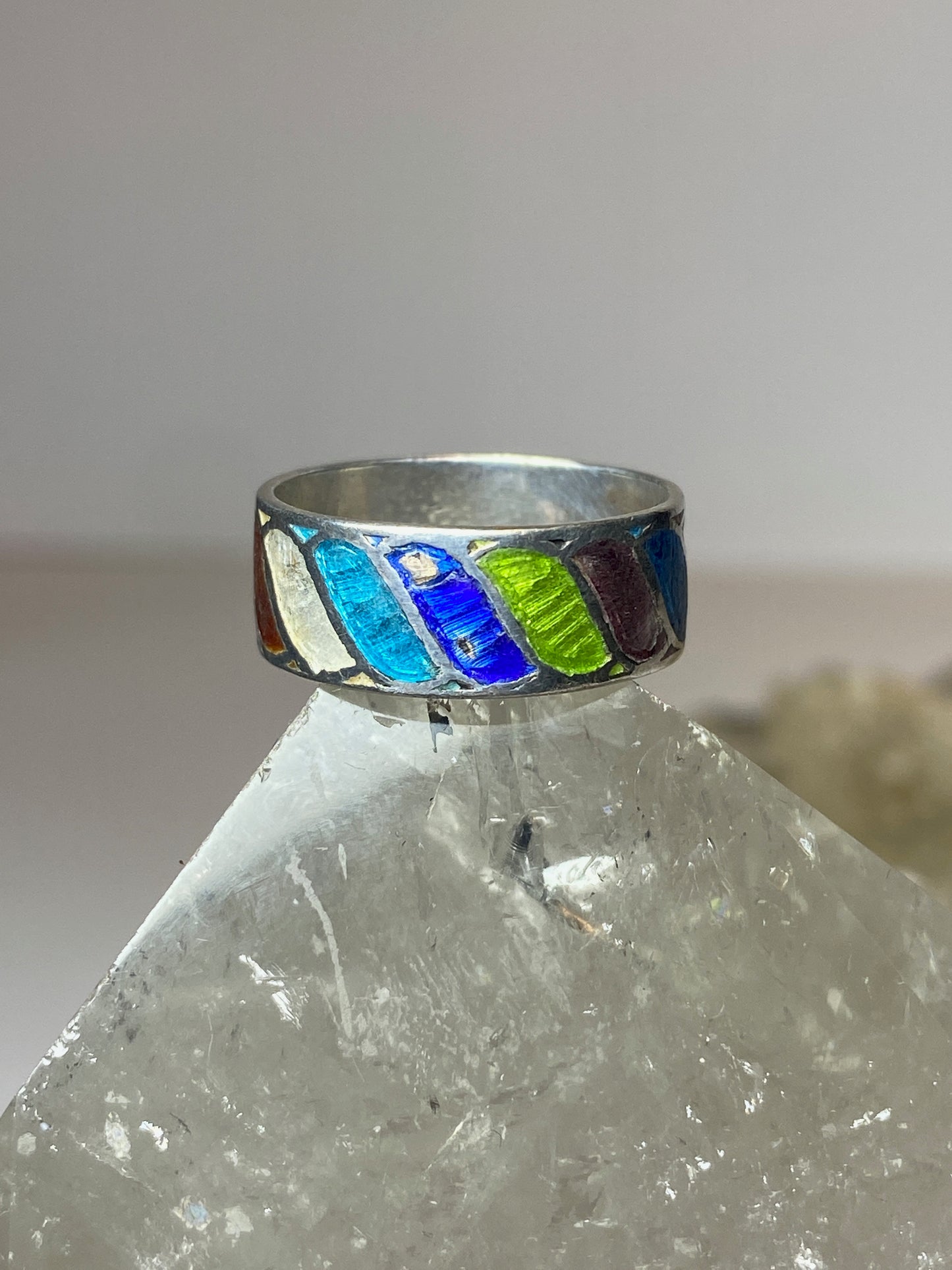 Rainbow ring  colorful pinky band  sterling silver women