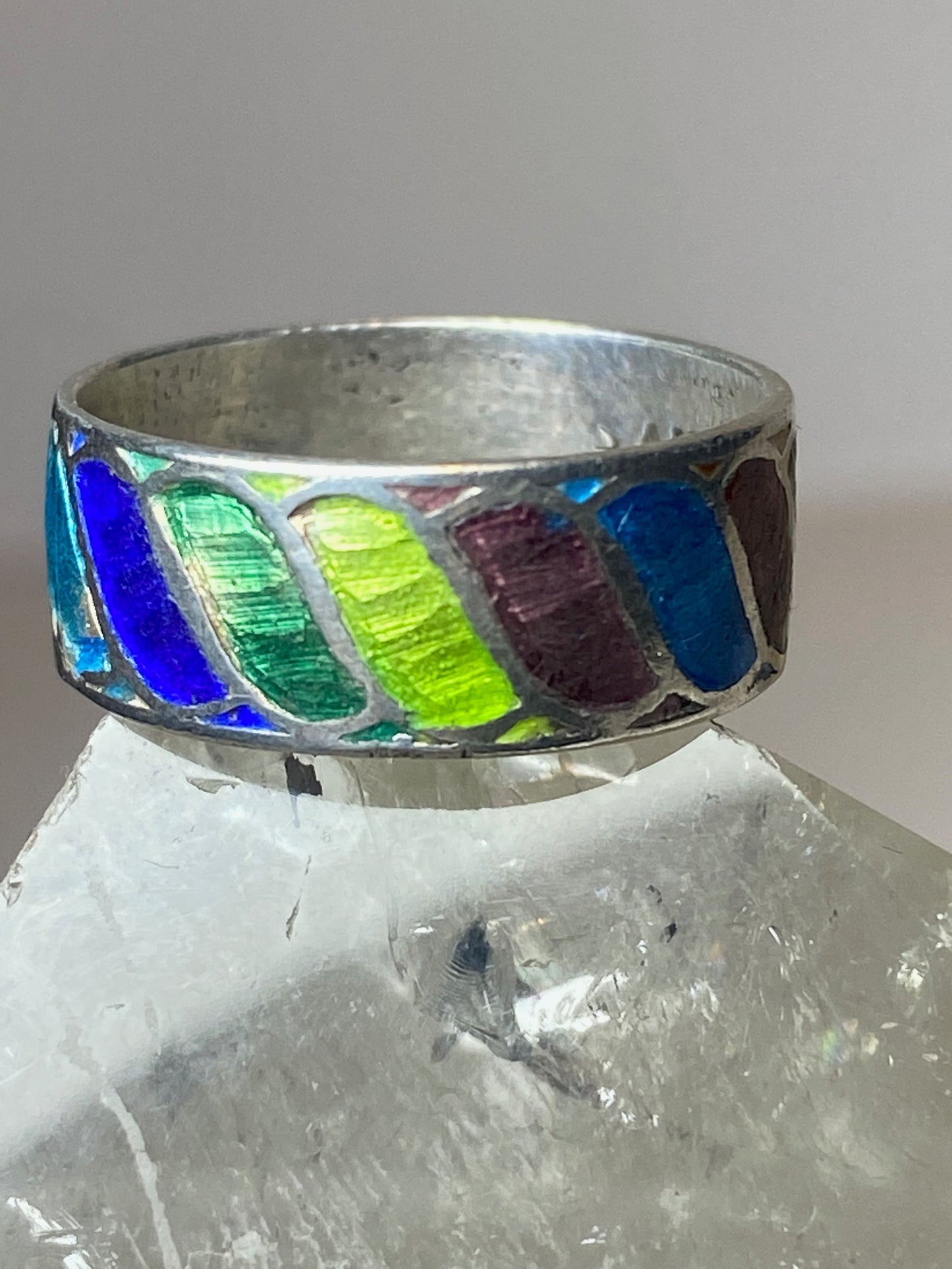 Rainbow ring  colorful pinky band  sterling silver women