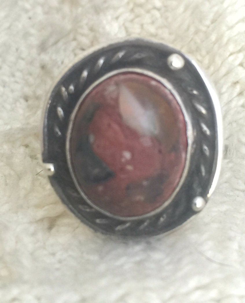 Vintage Sterling Silver Southwest Tribal  Agate Ring  Size 8.75   4.7g