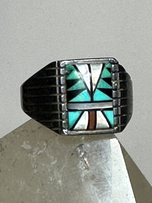 Turquoise ring Zuni MOP onyx size 13.75 sterling silver women men