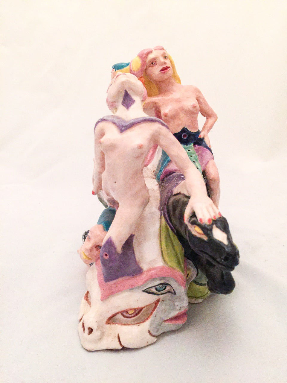 Porcelain Sculpture of Lady with Black Horse