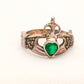 Vintage Claddagh Sterling Silver Ring with Emerald Green Stone & Marcasites Size 6.5