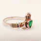 Vintage Claddagh Sterling Silver Ring with Emerald Green Crystal Size 7