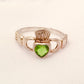 Vintage Claddagh Sterling Silver Ring with Emerald Crystal Size 7.25
