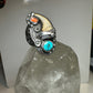 Turquoise ring Navajo coral size 10.75 sterling silver women men