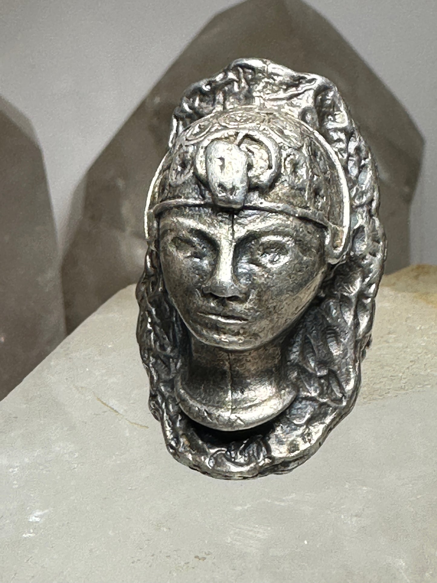 Face ring figurative heavy size 7.75  snake sterling silver women