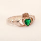 Vintage Claddagh Sterling Silver Ring with Green Stone Size 6.75