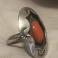 Vintage Sterling Silver Southwest Tribal Shadow Box Coral Ring Size  6.75  5.7g