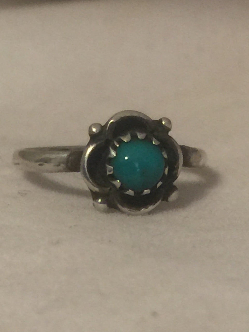 Vintage Sterling Silver Native American Navajo Turquoise  Ring  Baby Child Adult Pinky Sign GH  Size 3.25