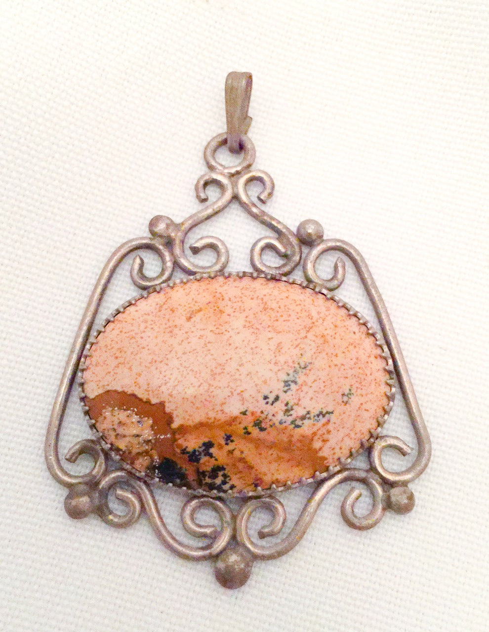 Jasper Pendant set in Sterling Silver with Scrollwork