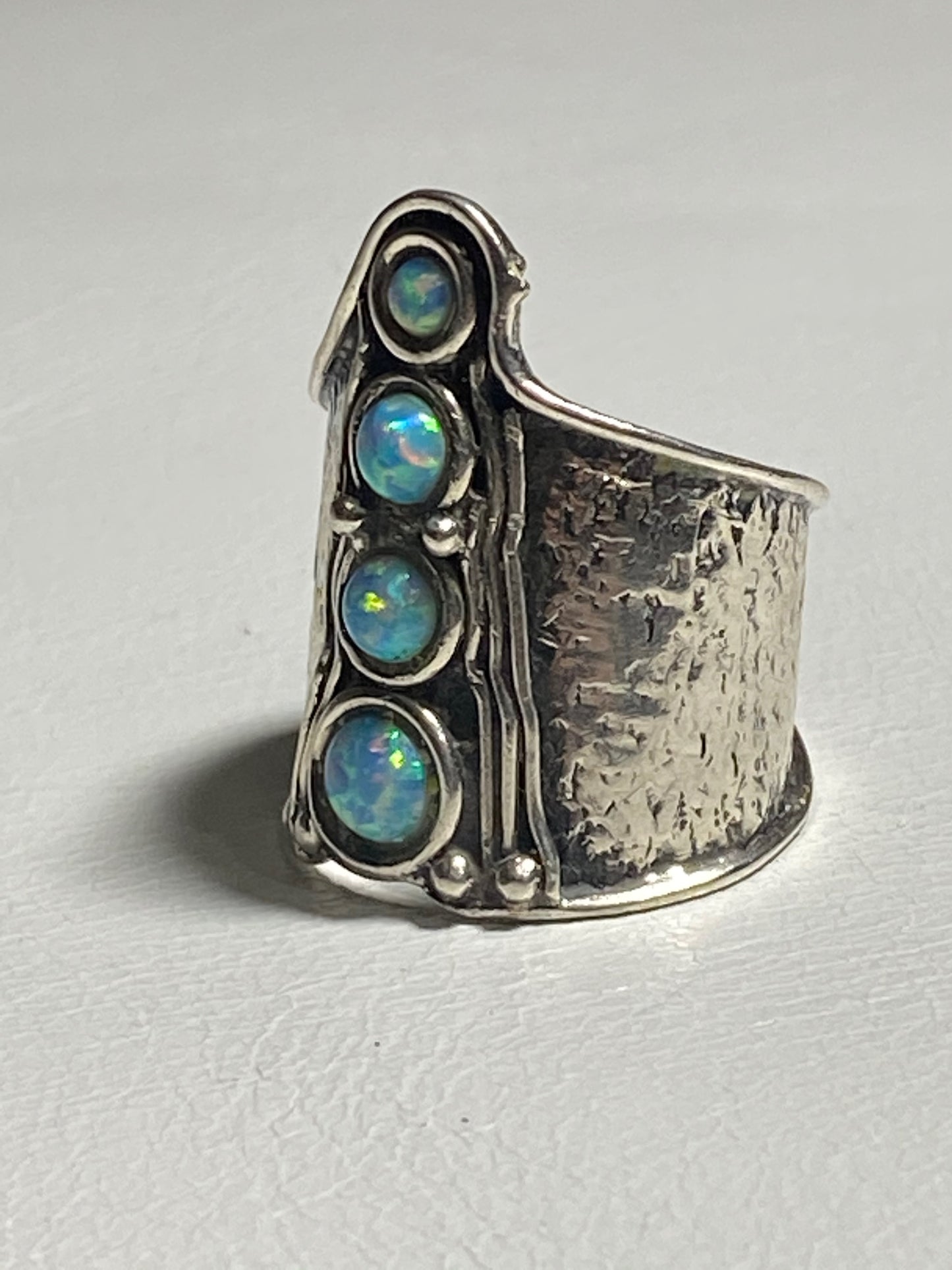 Opal ring lab cigar band knuckle sterling silver band women