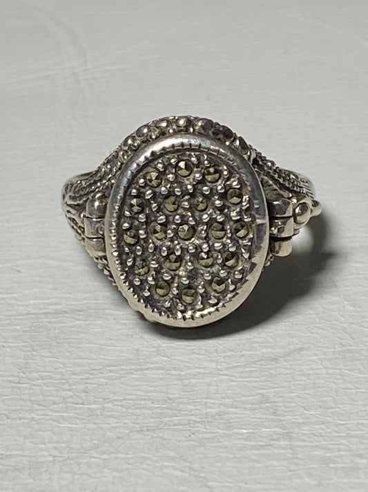 Poison ring marcasite detailed setting sterling silver women