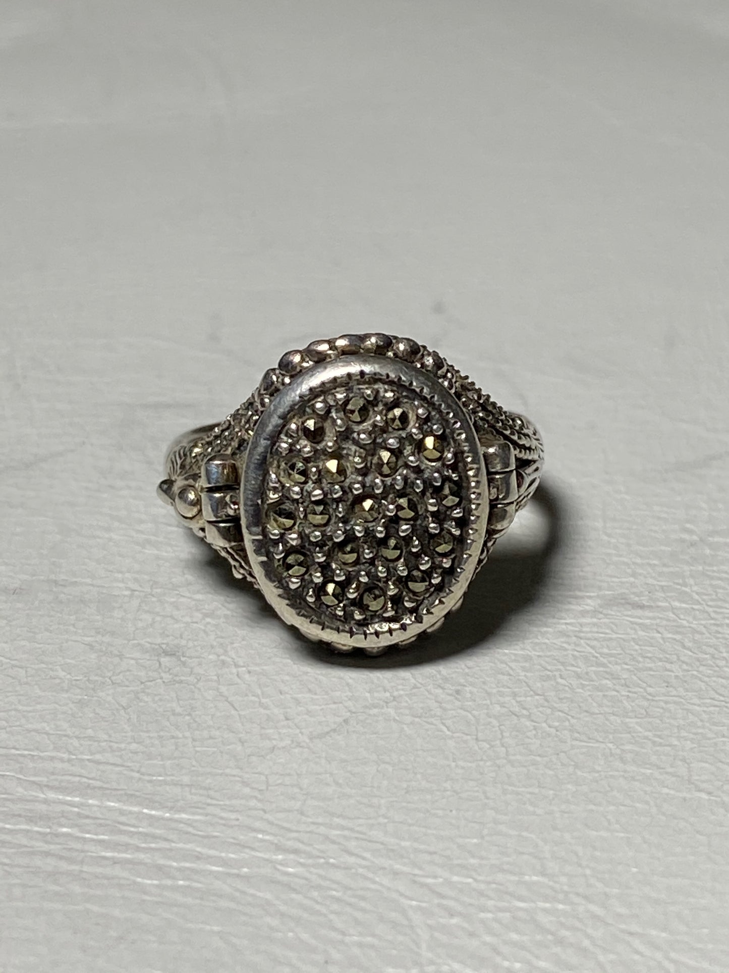 Poison ring marcasite detailed setting sterling silver women