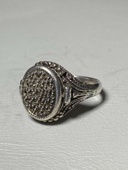 Poison ring marcasite detailed setting sterling silver women