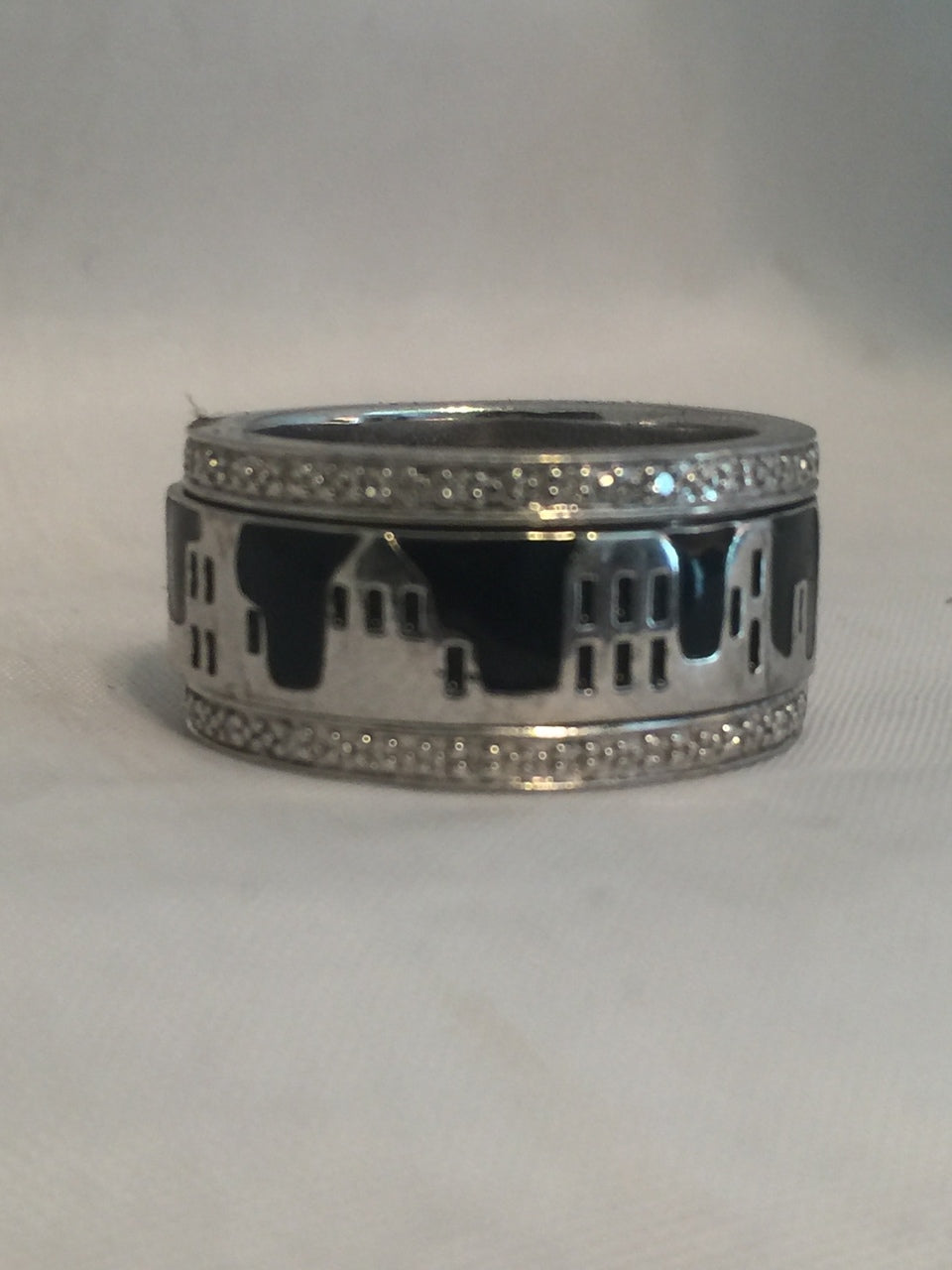 Vintage Sterling Silver Spinner Ring with City Scape  Size 6.50  10.2g