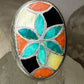 Turquoise ring size 11 Zuni  onyx coral inlay floral sterling silver sterling women men
