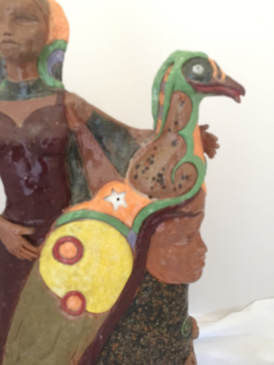 Black Mountain Clay Ceramic Sculpture "Lady with Bird"