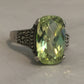 Vintage Sterling Silver Faceted Chartreuse Green Marcasites Ring  Size 9  6.7g
