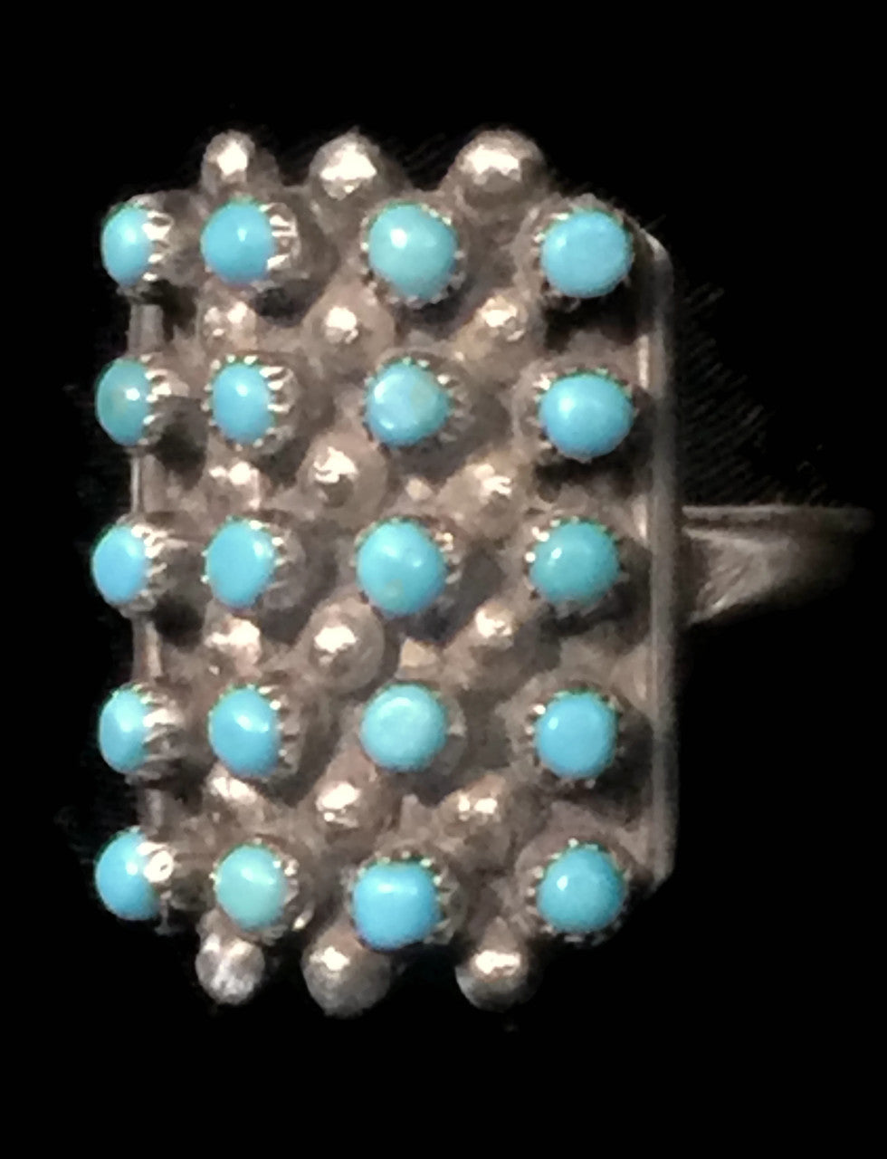 Zuni Ring Petite Point Turquoise Sterling Silver Size 6.75