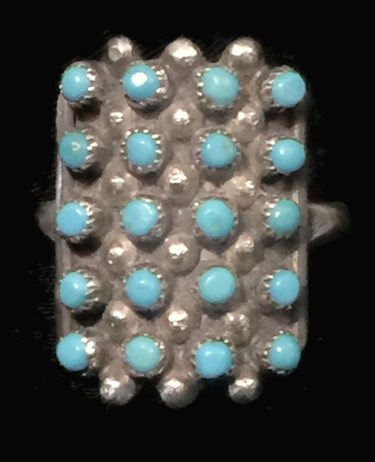 Zuni Ring Petite Point Turquoise Sterling Silver Size 6.75