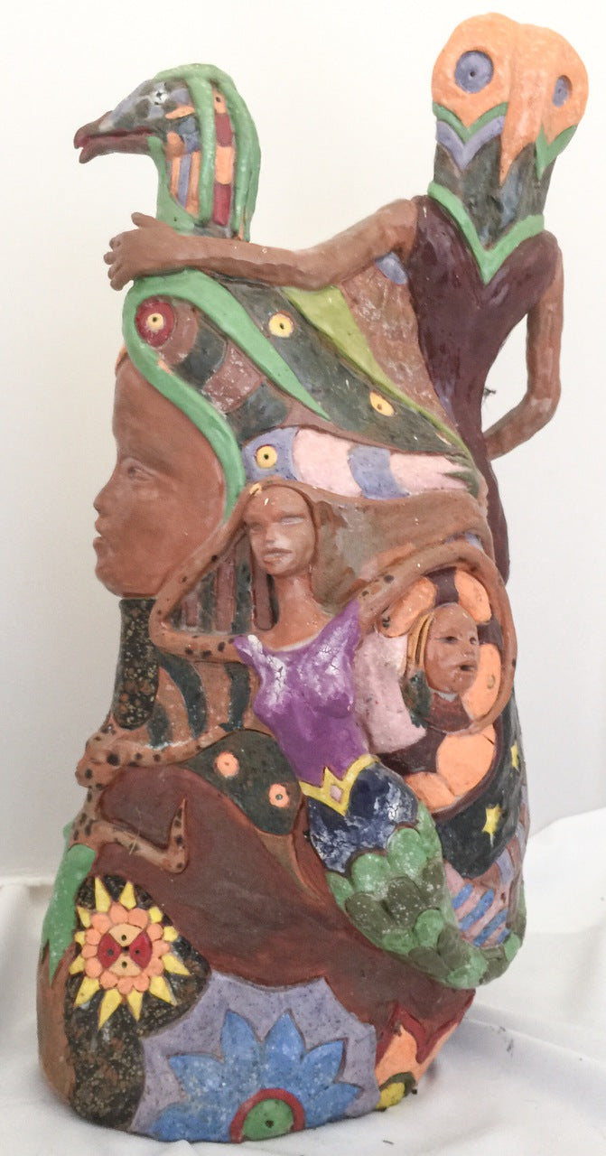 Black Mountain Clay Ceramic Sculpture "Lady with Bird"