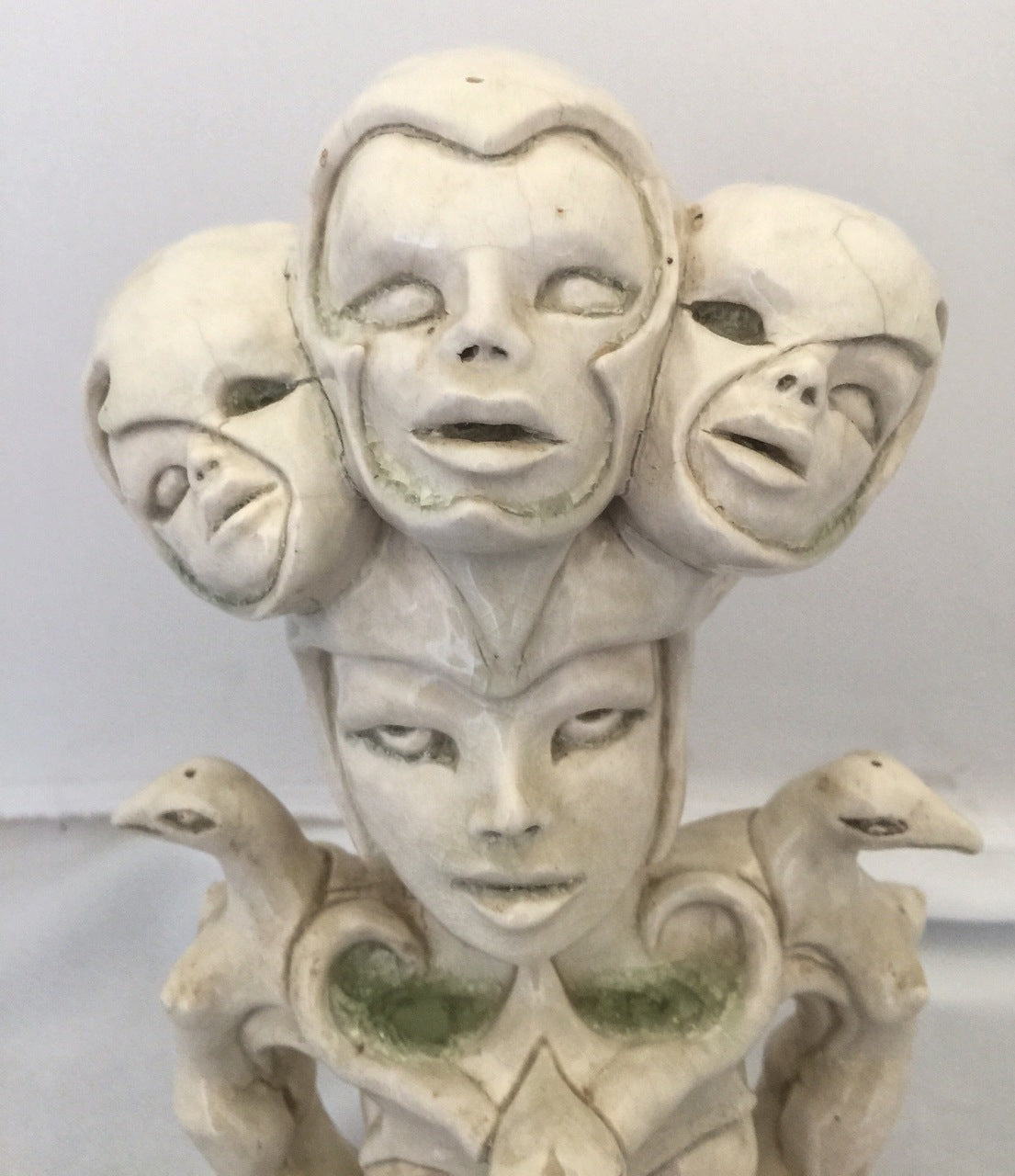 Porcelain Figurative Sculpture "Three Heads Better than One"