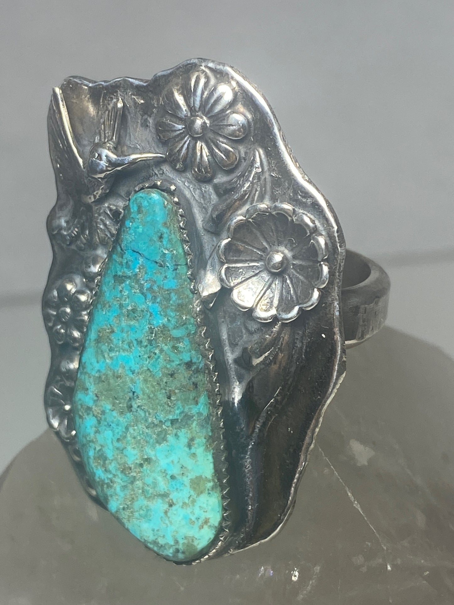 Eagle ? ring turquoise bird hummingbird? squash blossom flower southwest sterling silver