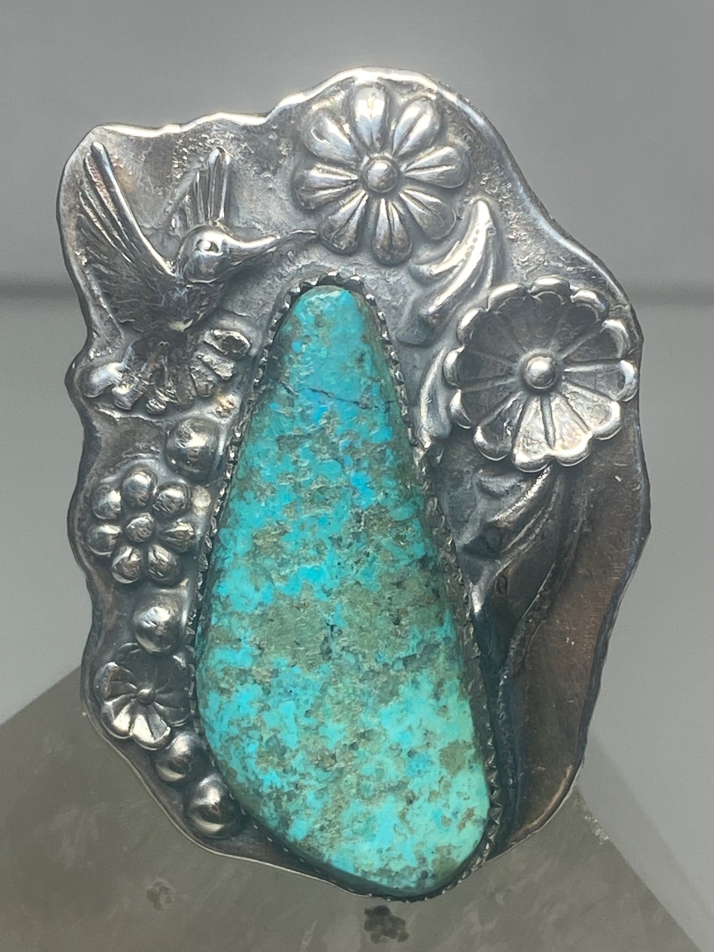 Eagle ? ring turquoise bird hummingbird? squash blossom flower southwest sterling silver