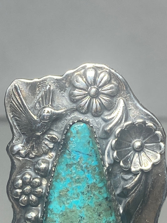 Eagle ? ring turquoise bird hummingbird? squash blossom flower southwest sterling silver