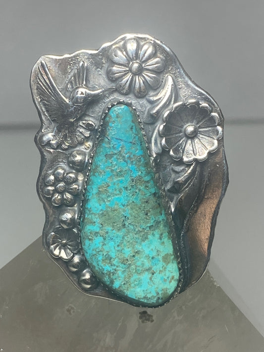 Eagle ? ring turquoise bird hummingbird? squash blossom flower southwest sterling silver
