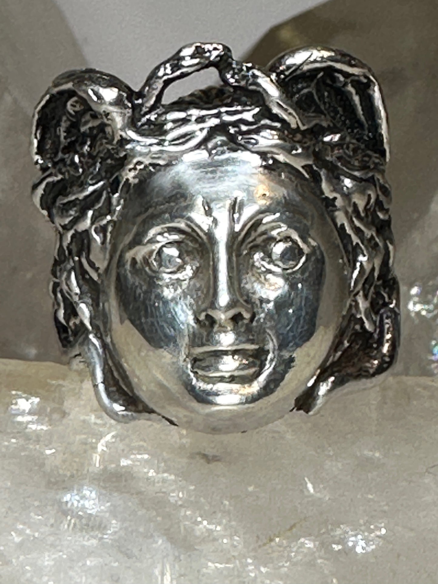 Face ring size 10.7 birds Classical Renaissance face figurative band sterling silver women men