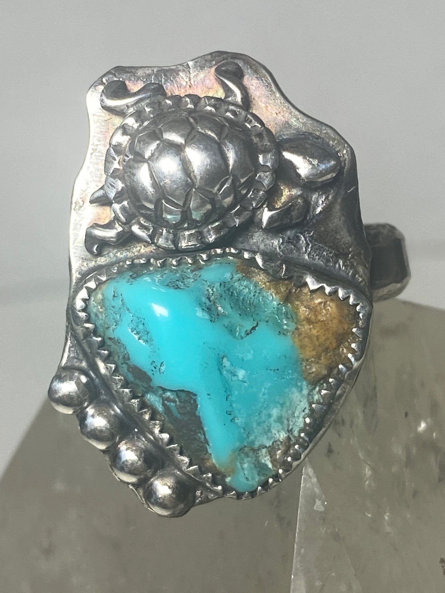 Turtle ring turquoise tribal southwest sterling silver